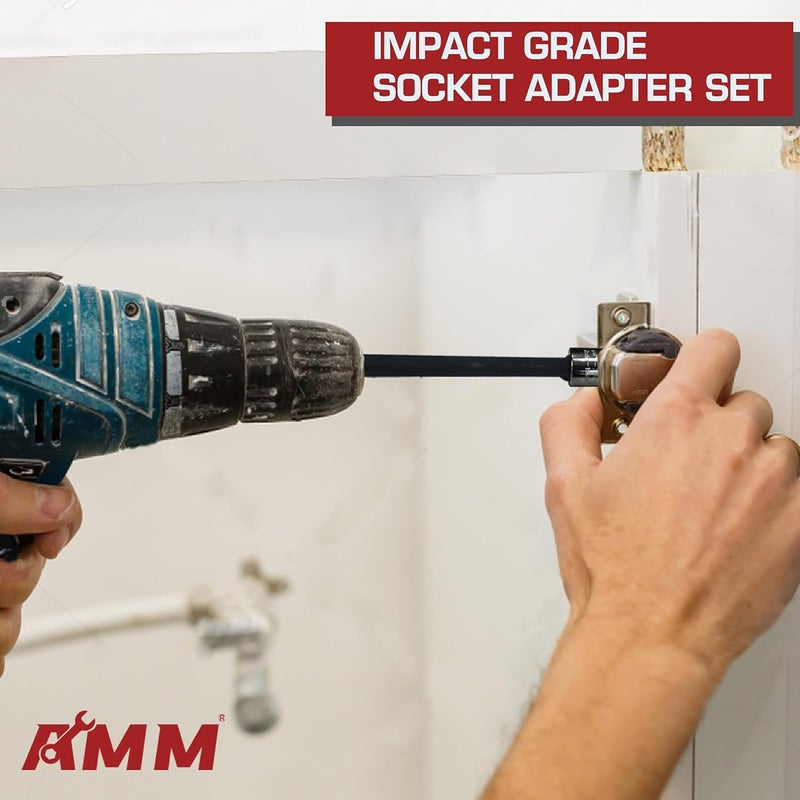 AMM 9-Piece Impact Grade Socket Adapter Set，1/4", 3/8", and 1/2" Drive | 3", 6", and 10" Socket Driver Adaptor，Adapt Your Power Drill To High Torque Impact Wrench - Image 4